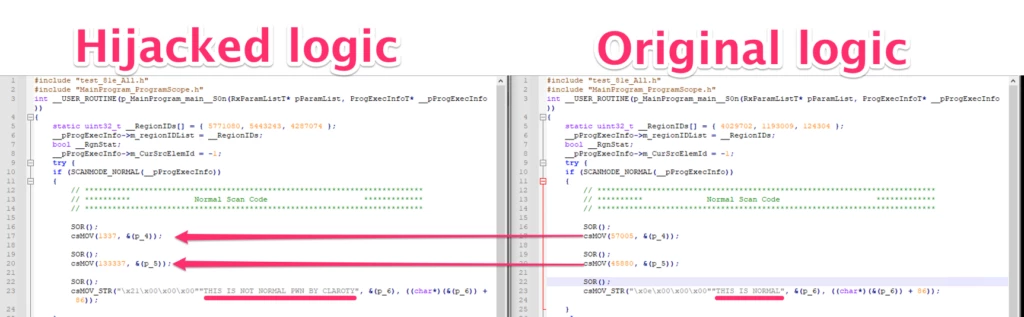 hijacked modified binary code